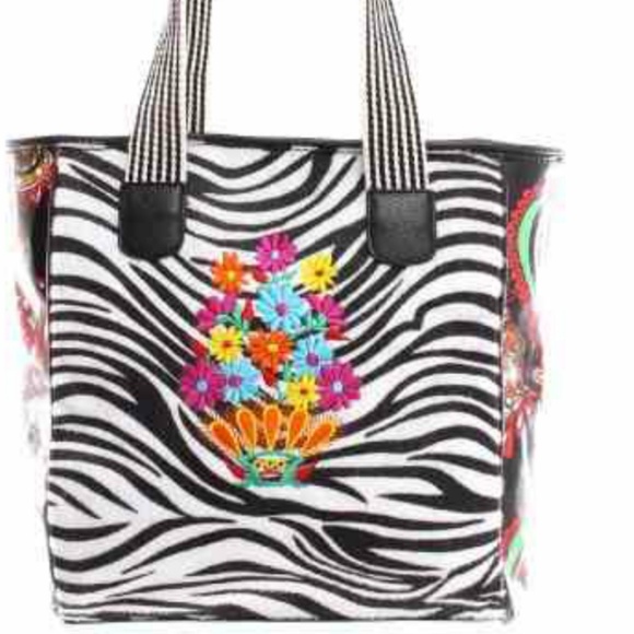 Handbags - Zebra striped tote bag with floral detail